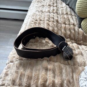 Classic Black Leather Belt with Studded Buckle
